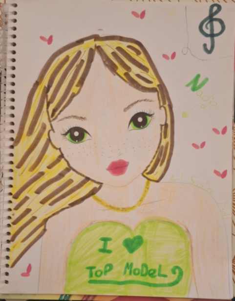 ABRIL S., 9 años, de pego